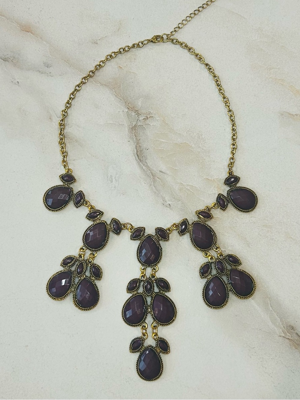 Gold Toned Purple Statement Bib Necklace